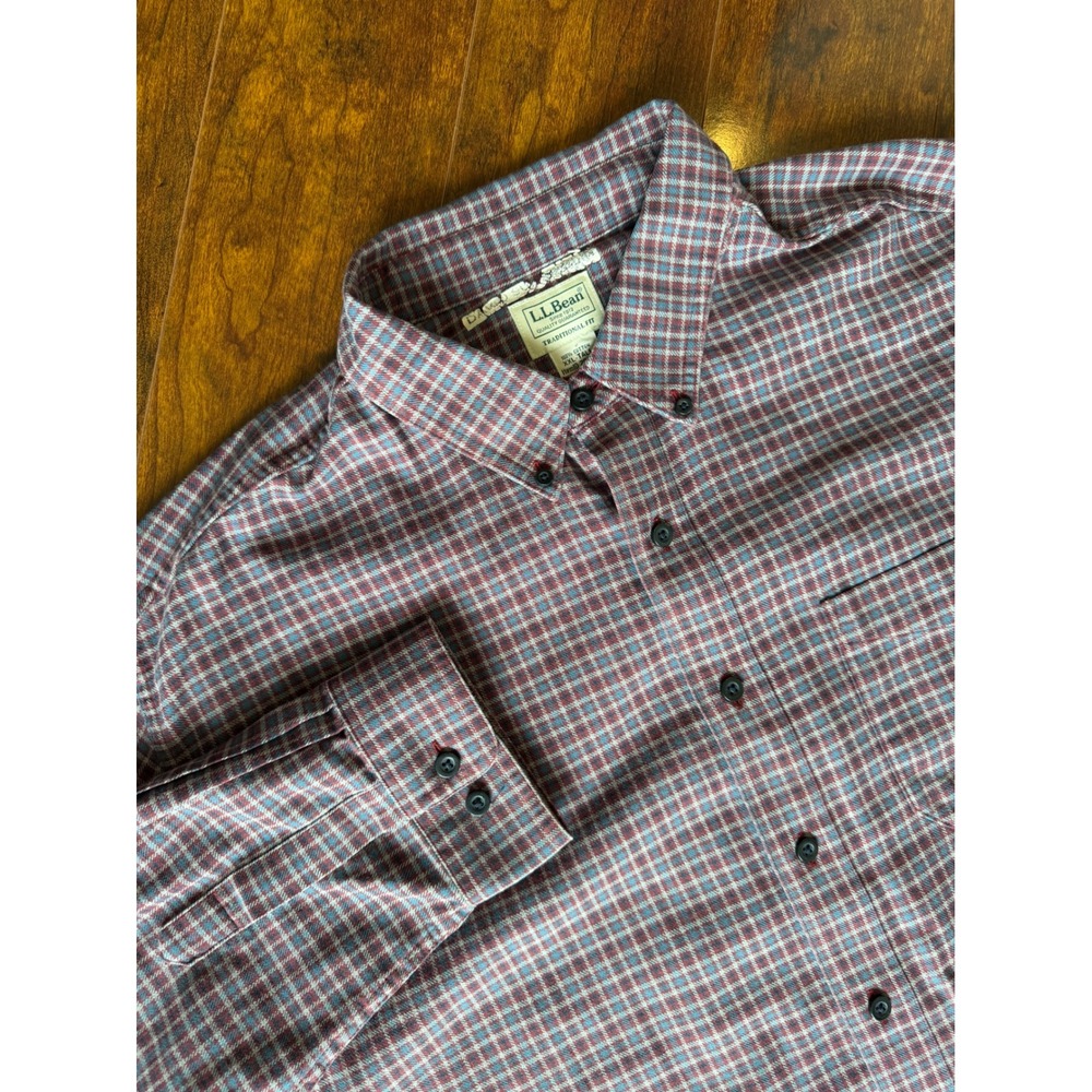 LL Bean Mens XXL Tall Traditional Fit Plaid Button Down Shirt Red Blue 298277